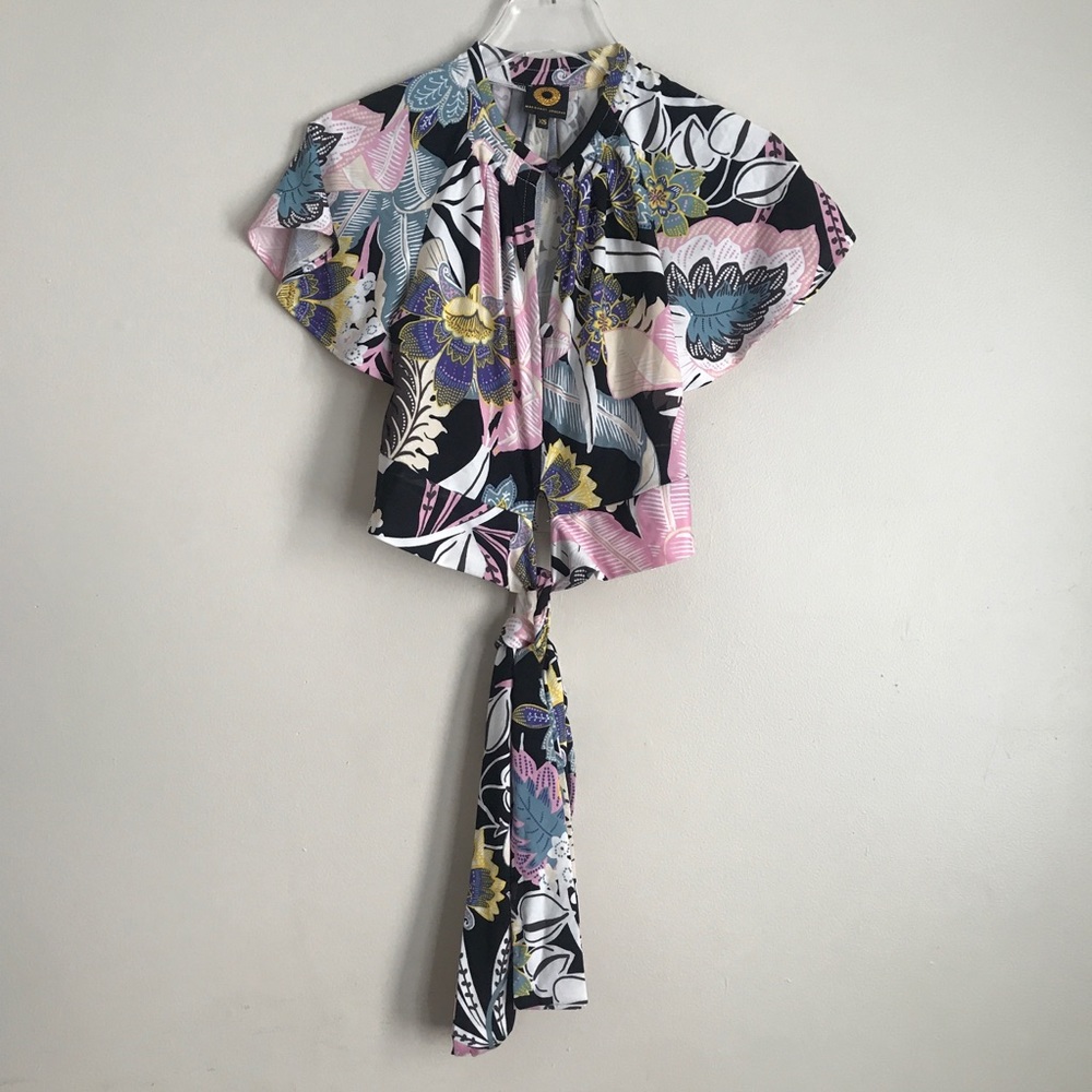 Margaret Josephs XS Multicolor Floral Front Tie Waist Top